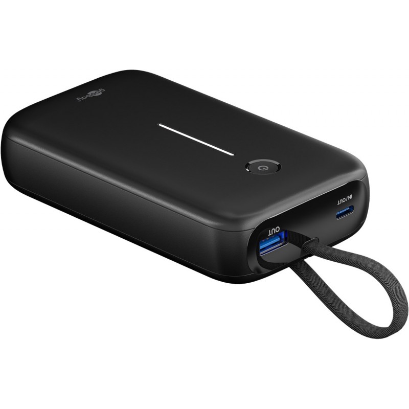 Goobay powerbank 20000 mAh 30W med inbyggd USB-C-kabel och 1x USB-C, 1x USB