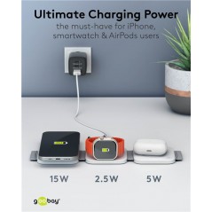 Trådlös laddare mobiltelefon - Goobay vikbar trådlös laddare 3-i-1 för t.ex. iPhone, Apple Watch och AirPods