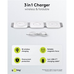 Trådlös laddare mobiltelefon - Goobay vikbar trådlös laddare 3-i-1 för t.ex. iPhone, Apple Watch och AirPods