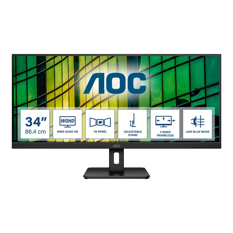 Datortillbehör - AOC Essential U34E2M 34" (3440 x 1440) ultrabred skärm med 100 Hz & VA-panel (fyndvara)