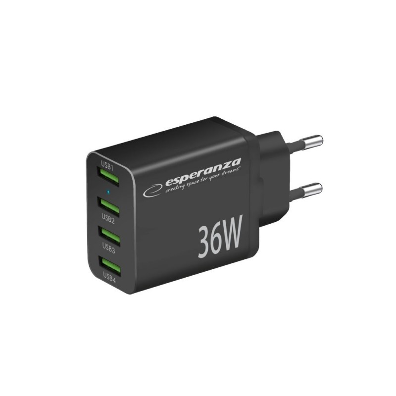 Väggladdare mobiltelefon - Esperanza 36 Watt AC-adapter väggladdare med 4x USB