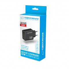 Väggladdare mobiltelefon - Esperanza 36 Watt AC-adapter väggladdare med 4x USB