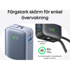 Portabla batterier - Anker powerbank 10 000 mAh 30W med inbyggd USB-C-kabel och 1x USB-C 1x USB-A