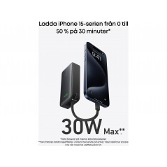 Portabla batterier - Anker powerbank 10 000 mAh 30W med inbyggd USB-C-kabel och 1x USB-C 1x USB-A