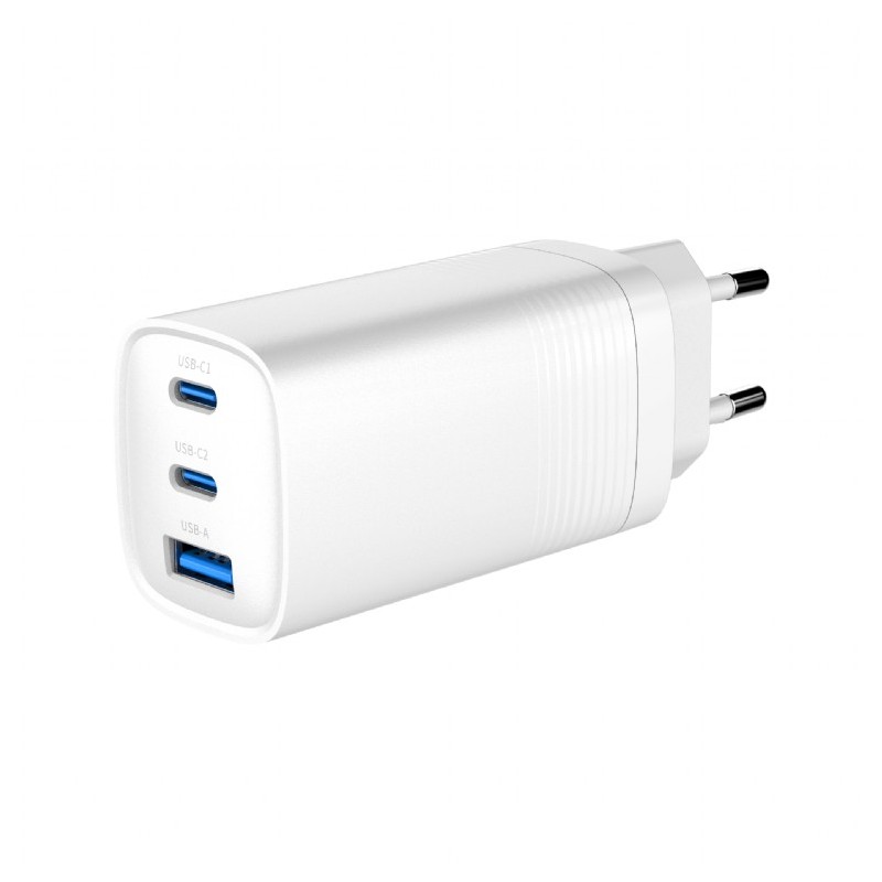 Väggladdare mobiltelefon - Gembird 65 Watt GaN AC-adapter väggladdare med 2x USB-C och 1x USB