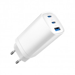 Väggladdare mobiltelefon - Gembird 65 Watt GaN AC-adapter väggladdare med 2x USB-C och 1x USB