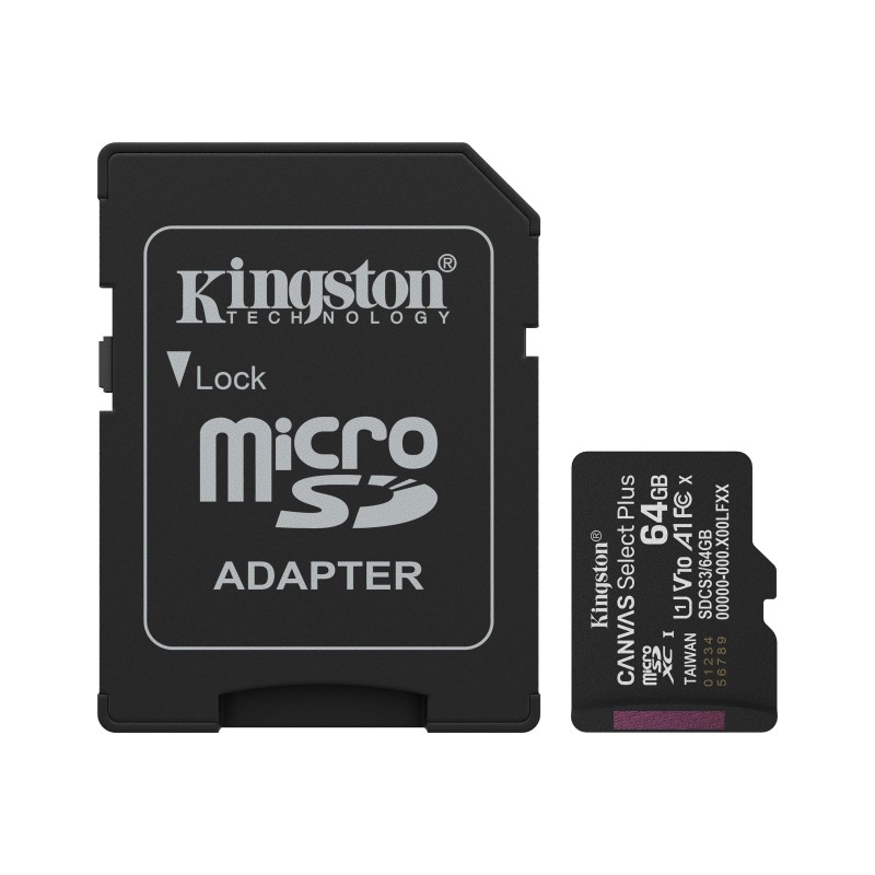 Minneskort - Kingston Canvas Select Plus 64GB microSDXC UHS-I (Class 10) 100MB/s inkl. adapter