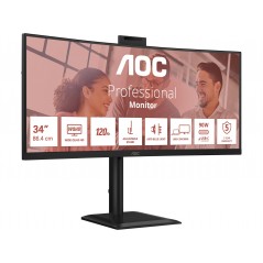 AOC CU34E4CW 34" Välvd ultrabred skärm med USB-C PD 90W KVM-switch och webcam