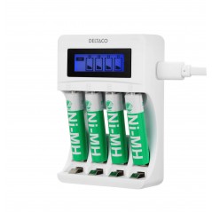 Deltaco USB-driven batteriladdare (4-6h) inklusive 4x AAA-batterier