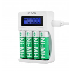 Deltaco USB-driven batteriladdare (4-6h) inklusive 4x AA-batterier
