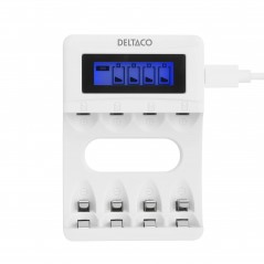 Batterier & batteritestare - Deltaco USB-driven batteriladdare (4-6h) inklusive 4x AA-batterier