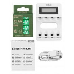 Batterier & batteritestare - Deltaco USB-driven batteriladdare (4-6h) inklusive 4x AA-batterier