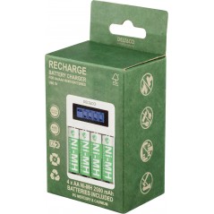 Batterier & batteritestare - Deltaco USB-driven batteriladdare (4-6h) inklusive 4x AA-batterier