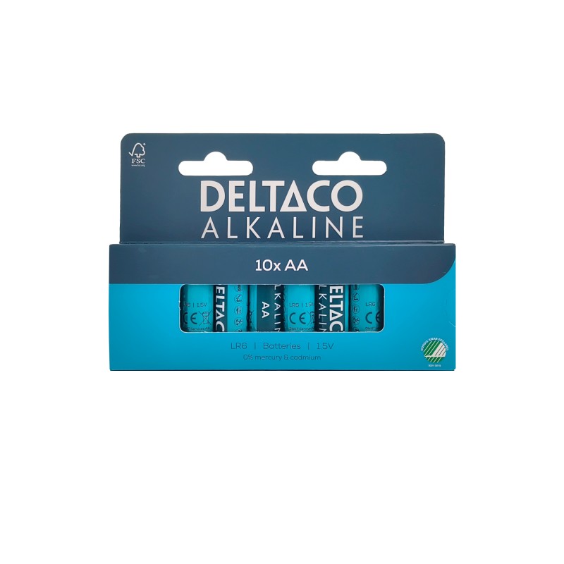Batterier & batteritestare - Deltaco alkaliska AA-batterier LR6 1.5V i 10-pack