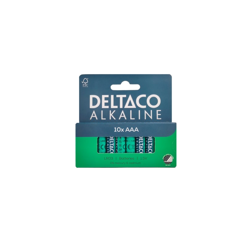 Batterier & batteritestare - Deltaco alkaliska AAA-batterier LR3 1.5V i 10-pack