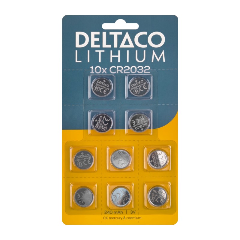 Batterier & batteritestare - Deltaco CR2032 litiumbatteri 10-pack knappcellsbatterier