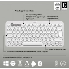 Trådlösa tangentbord - Logitech Pebble Keys 2 K380s superkompakt trådlöst Bluetooth-tangentbord (Mac, iOS, Android, ChromeOS, Win)