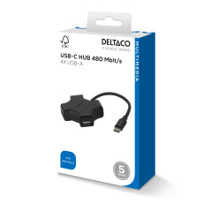 Deltaco USB-C-hubb med 4 USB 2.0-portar