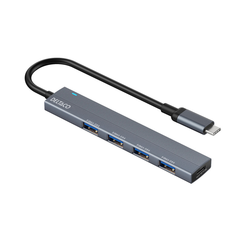 USB-kablar & USB-hubb - Deltaco USB-C-hubb i aluminium med 4 USB 3.0-portar