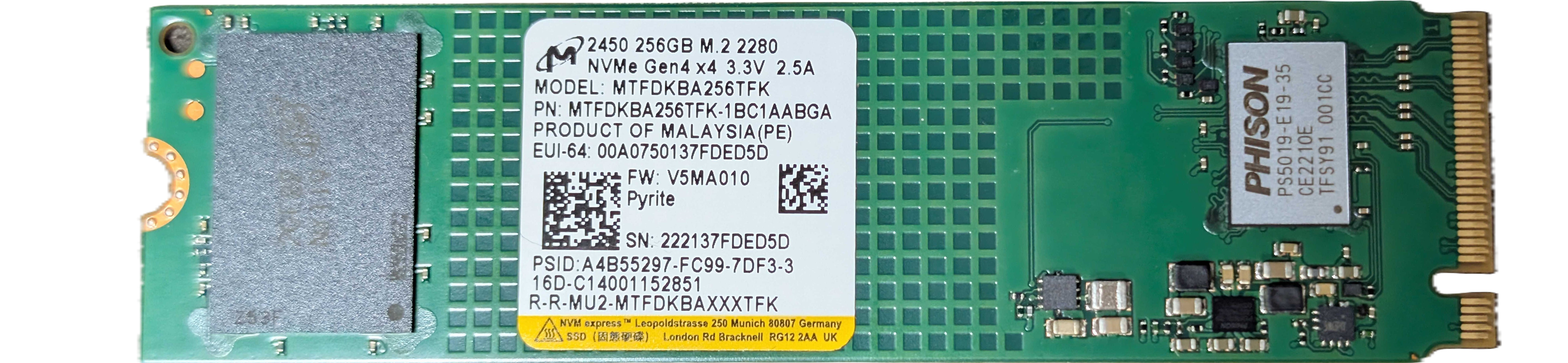 Micron 256 GB M.2 2280 NVMe Gen 4 x4 SSD-hårddisk (new pulled*)