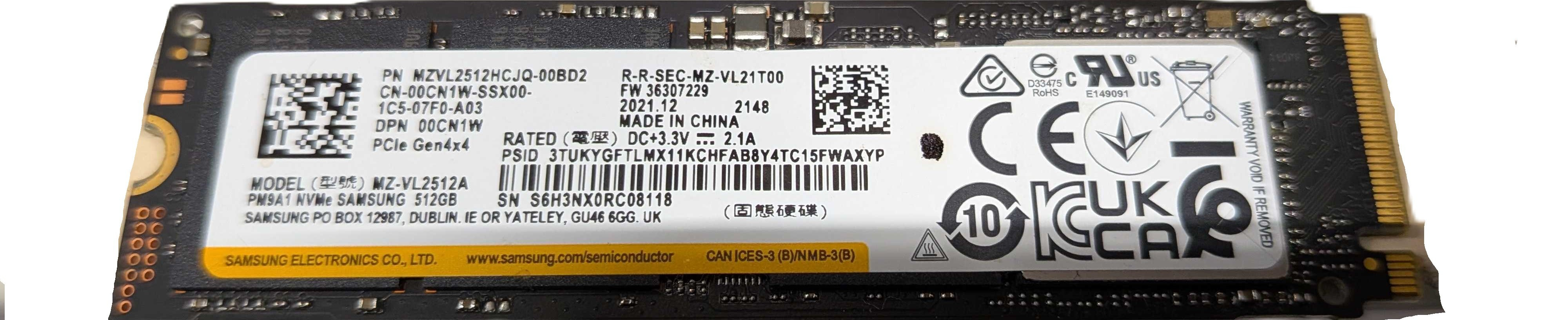 Samsung PM9A1 512 GB PCIe Gen 4 x4 M.2 2280 NVMe SSD-hårddisk