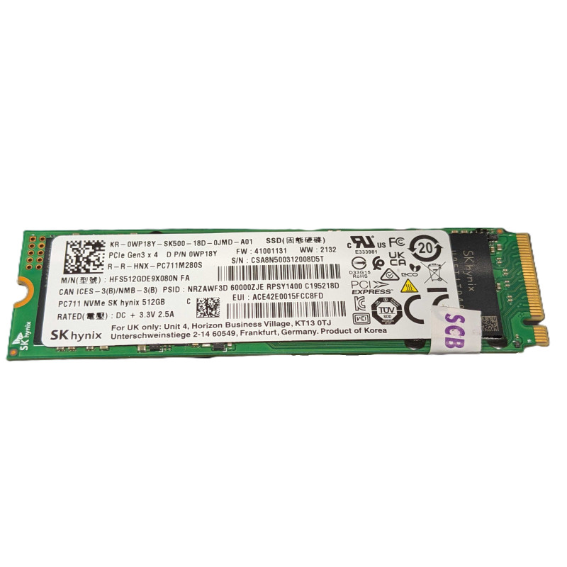 Begagnade hårddiskar - SK Hynix PC711 512 GB PCIe Gen 3 x4 TLC M.2 2280 NVMe SSD-hårddisk (beg)