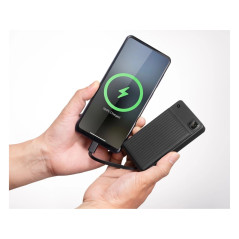 Portabla batterier - Andersson powerbank 10 000 mAh med inbyggd USB-C- och Lightning-kabel (22.5W)