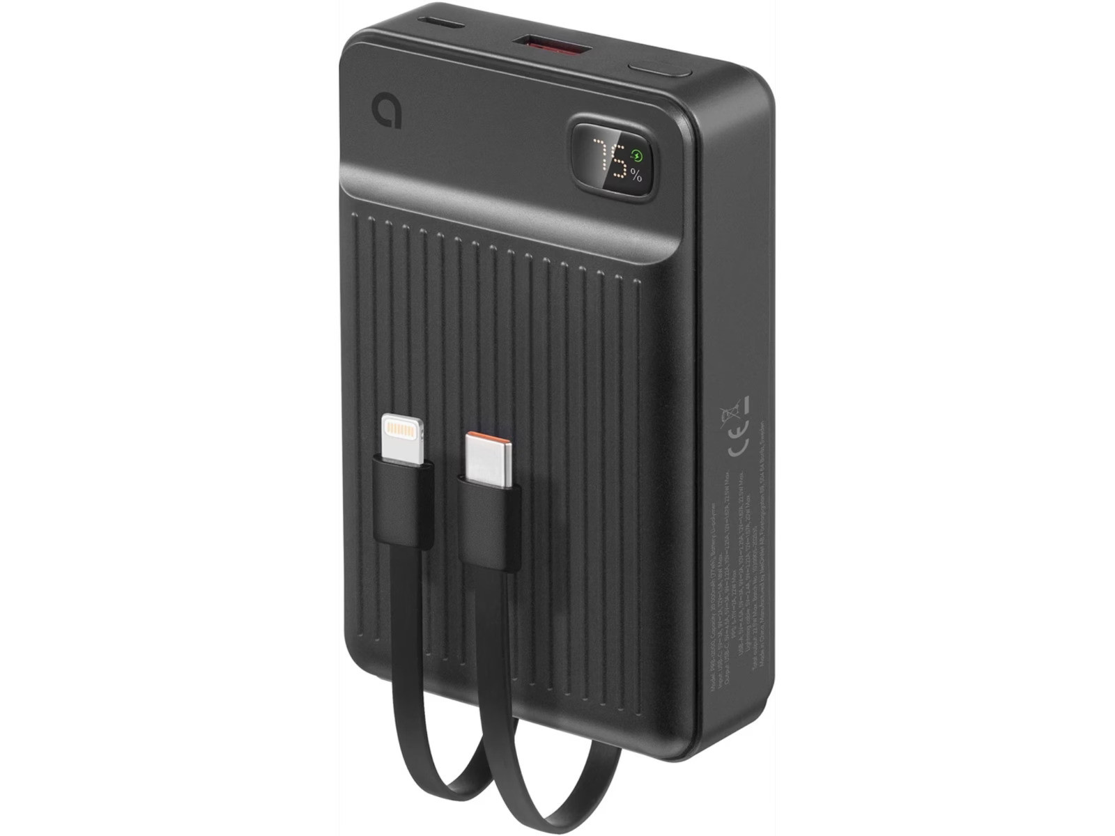 Andersson powerbank 20 000 mAh med inbyggd USB-C- och Lightning-kabel (22.5W)