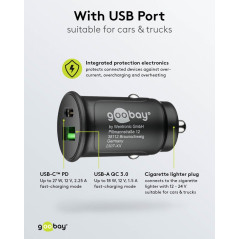 Goobay billaddare med 1x USB-C 1x USB-A och 27W PD snabbladdning - ... Laddare och kablar - Goobay billaddare med 1x USB-C 1x USB-A och 27W PD snabbladdning