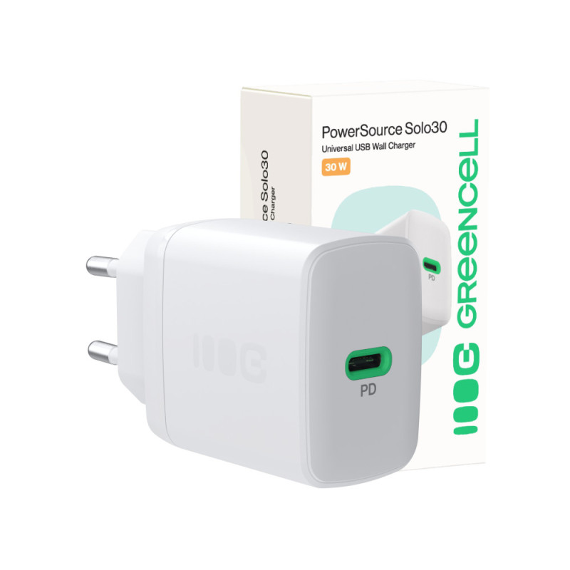Väggladdare mobiltelefon - GreenCell snabbladdande USB-C strömadapter 30W PD