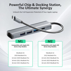 USB-C 5-i-1 Multiport till 2x USB 3.0, USB 2.0, USB-C, Gigabit-LAN