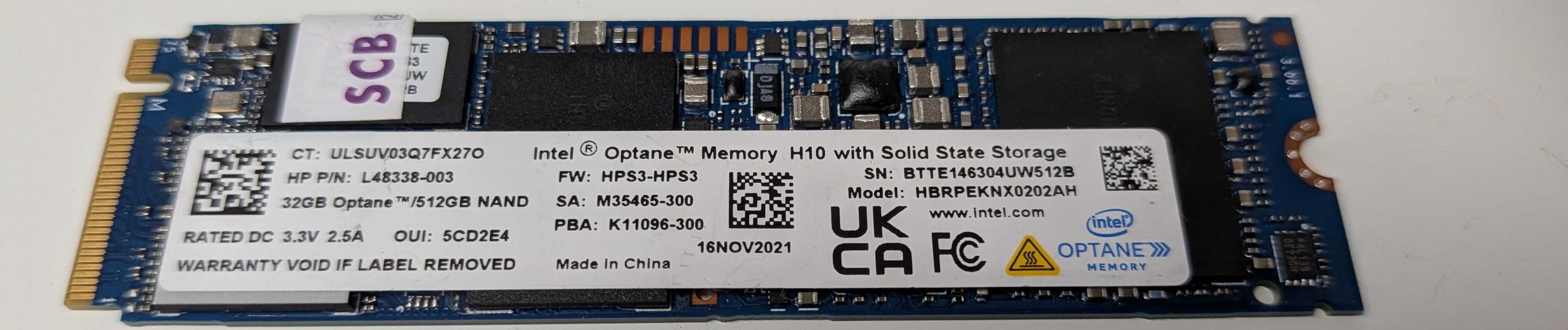 Intel Optane 32GB med 512GB NVMe-SSD