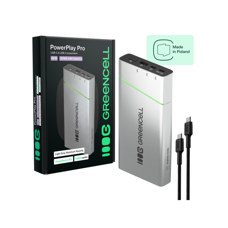GreenCell snabbladdande 65W powerbank 20 800 mAh med 2x USB-C och 1... Portabla batterier - GreenCell snabbladdande 65W powerbank 20 800 mAh med 2x USB-C och 1x USB-A