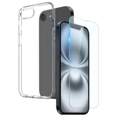 Set med skärmskydd och genomskinligt skal till iPhone 16e och iPhone 17e