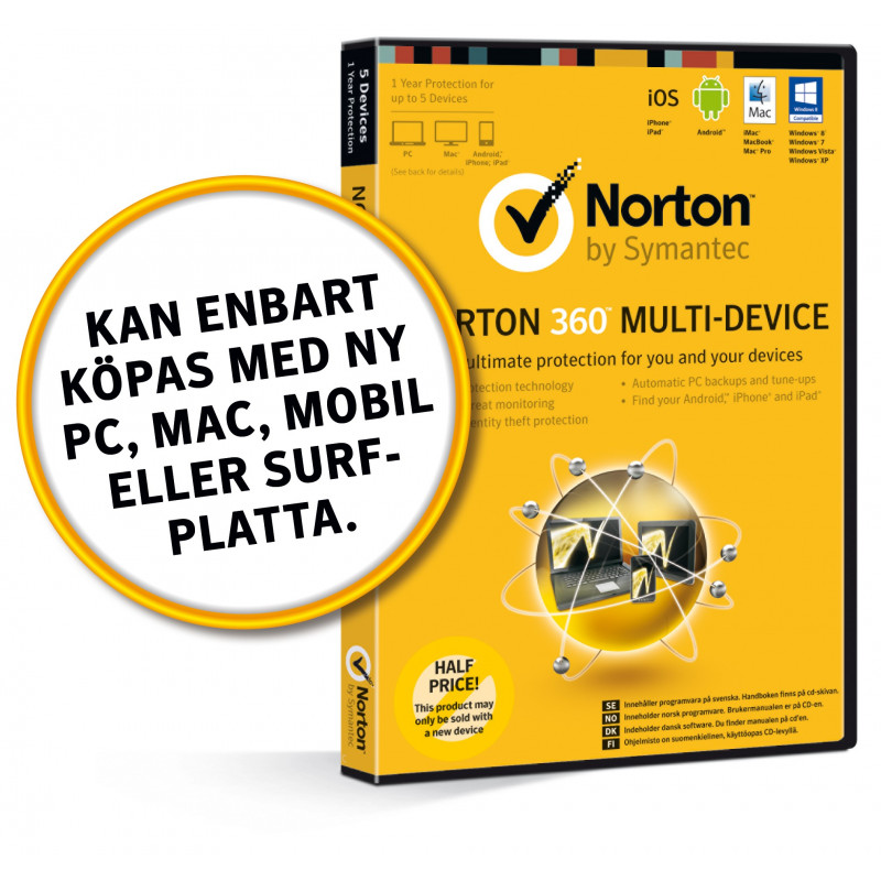 Norton 360 Multi-Device för 5 enheter - halva priset! Antivirus - Norton 360 Multi-Device för 5 enheter - halva priset!