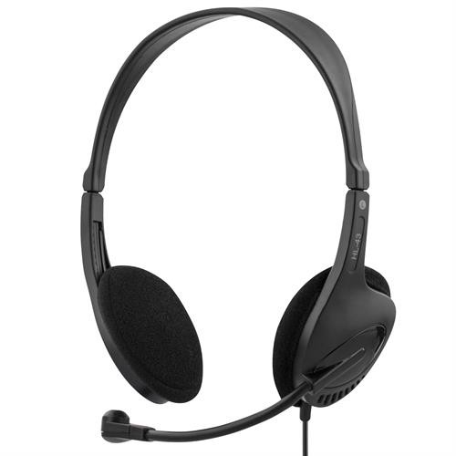 Deltaco headset utanpåliggande, 2 x 3,5 mm, 2,5 m kabel, svart
