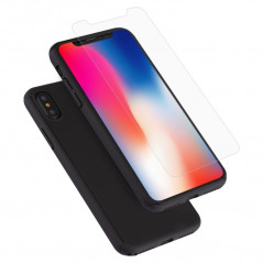 Skal och fodral - 360° skal till iPhone X/XS med härdat glas, svart