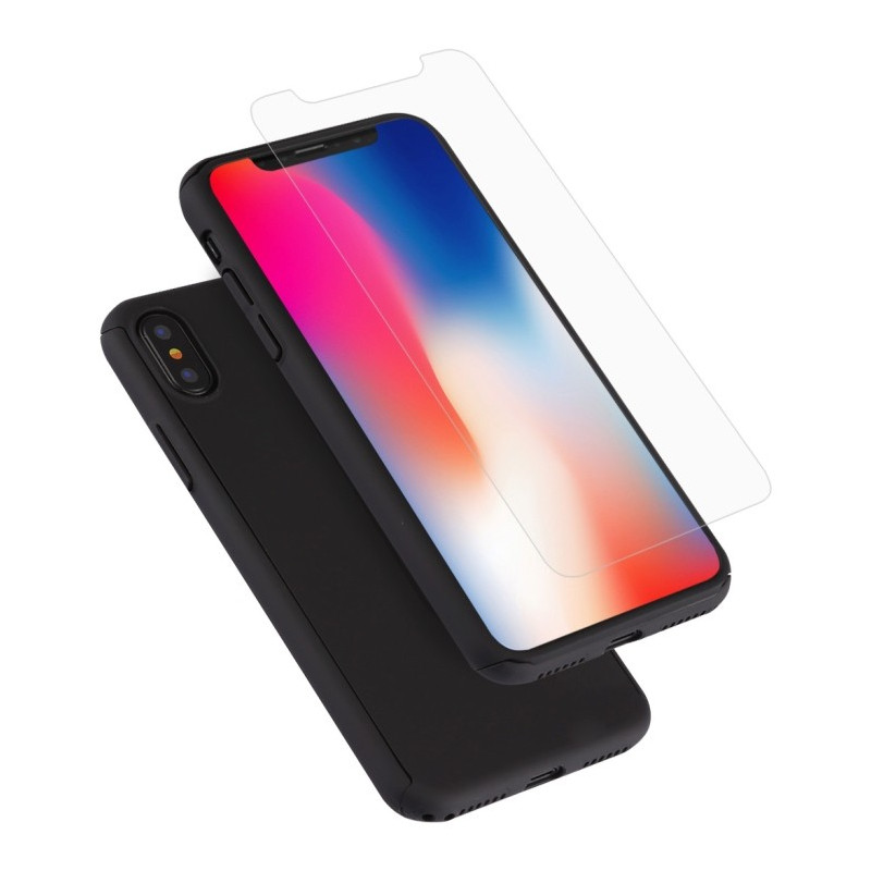 Skal och fodral - 360° skal till iPhone X/XS med härdat glas, svart