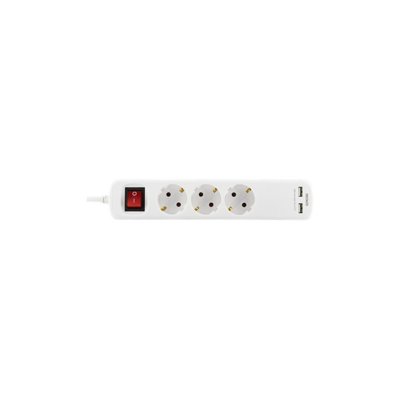 Grendosa - Grenuttag med 3 uttag och 2 USB-portar (5 m kabel)