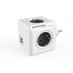 Powercube grenuttag med 4 uttag + 2 USB