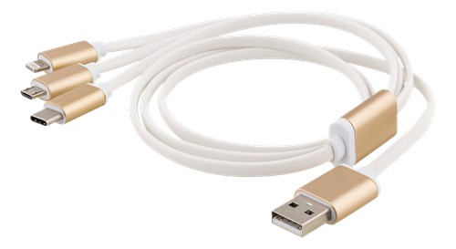 Laddningskabel 3-i-1 med USB till USB-C, Lightning och Micro-USB 1M