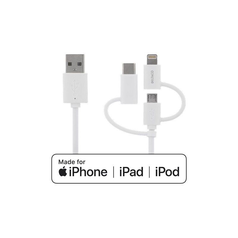 Laddare och kablar - Laddningskabel 3-i-1 med USB-C och Lightning