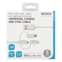 Laddare och kablar - Laddningskabel 3-i-1 med USB-C och Lightning