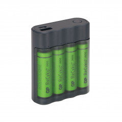 Batteri - GP USB-batteriladdare för AA/AAA och powerbank med 4st AA-batterier