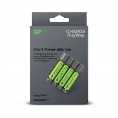 Batteri - GP USB-batteriladdare för AA/AAA och powerbank med 4st AA-batterier